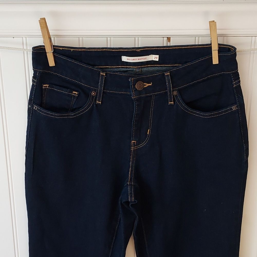 LEVI'S Women's 815 Curvy Bootcut Mid Rise Dark‎ Wash Denim Blue Jeans 29 32 - Picture 2 of 12